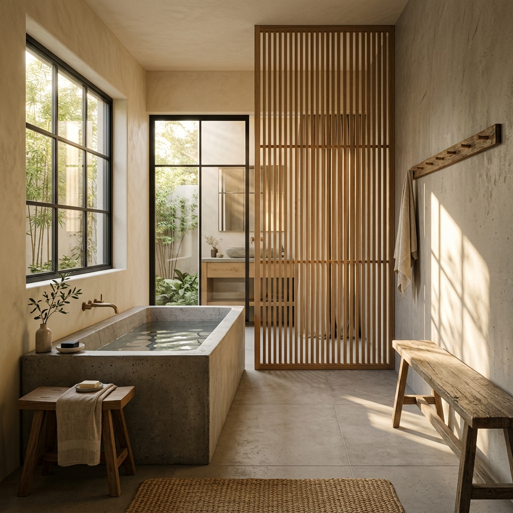 Residential bath, japandi finish