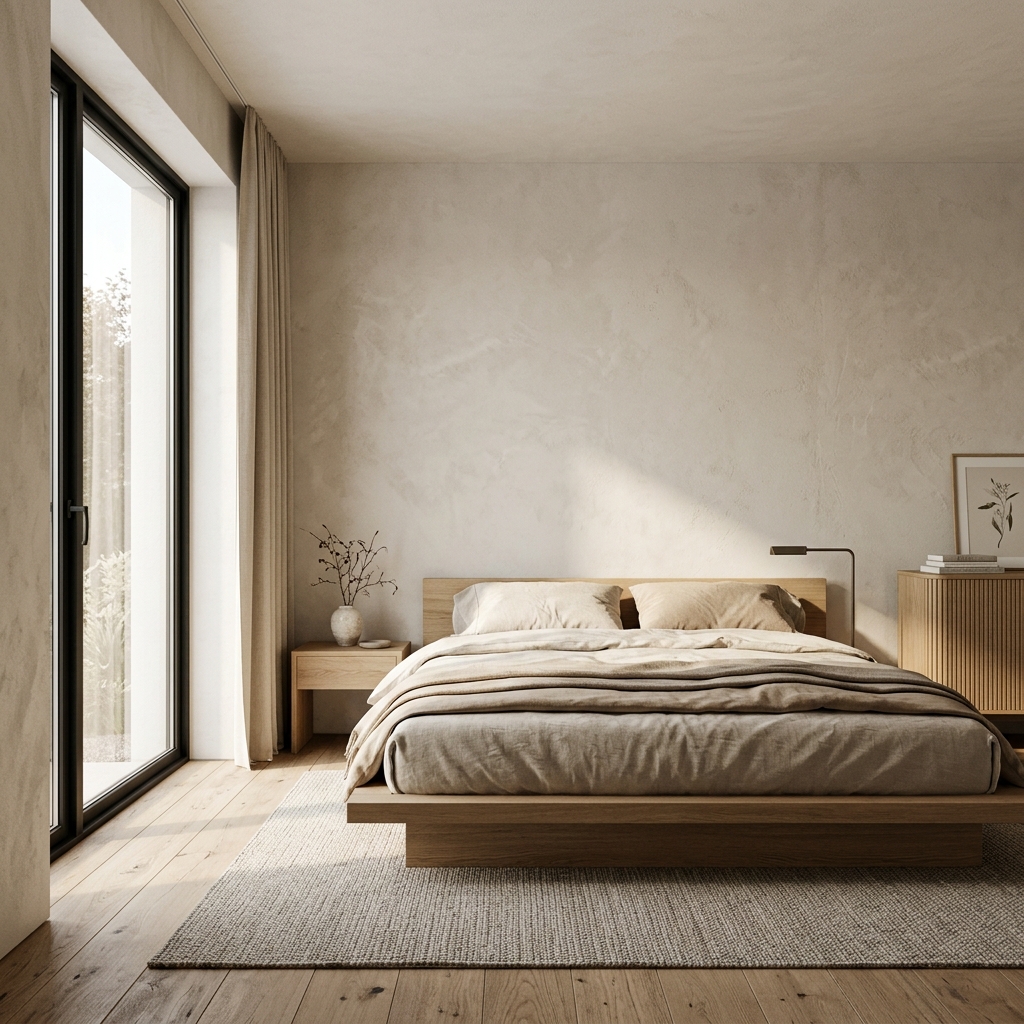 Residential bedroom, japandi finish